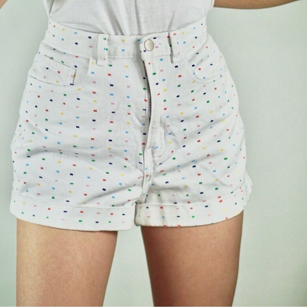NWOT American apparel sprinkle colorful polka dot high waist cotton denim shorts